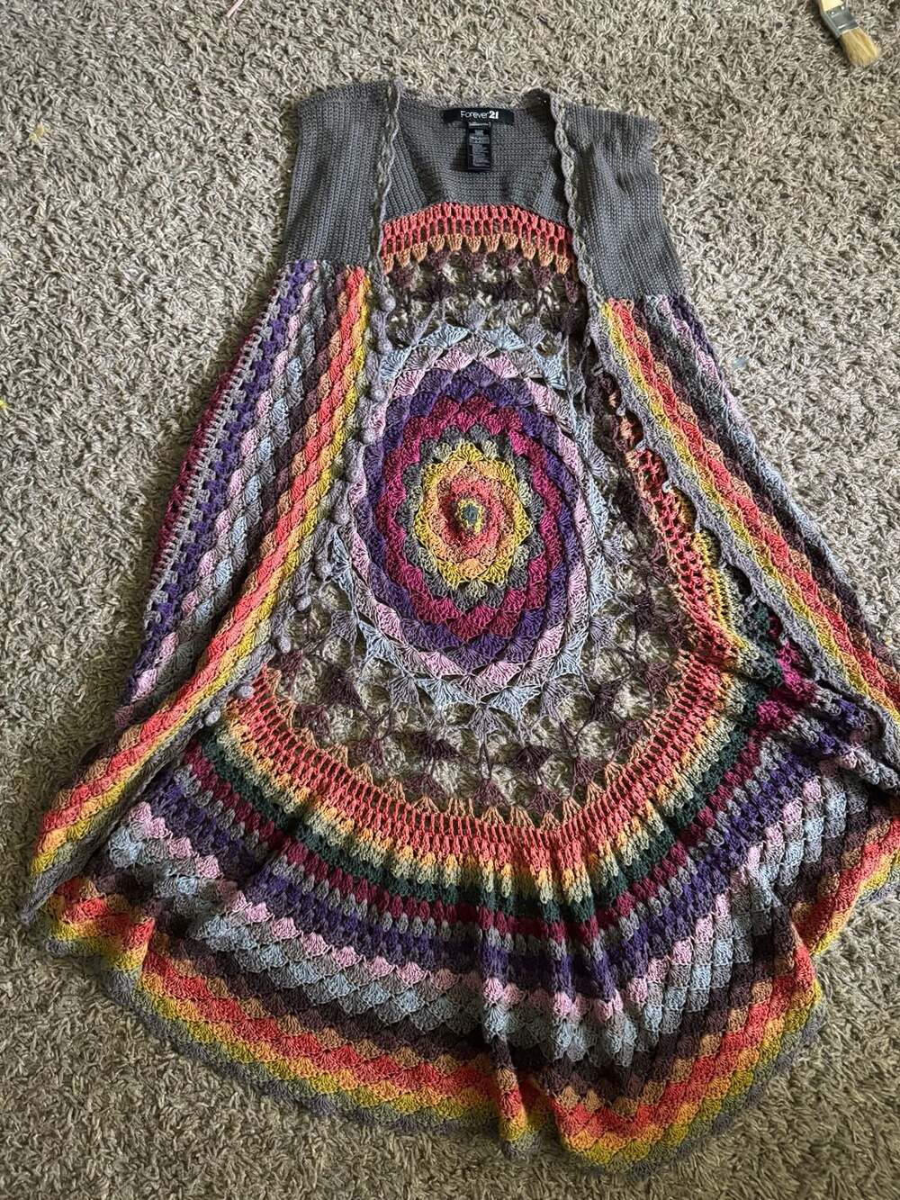Forever 21 rainbow crocheted cardigan size L